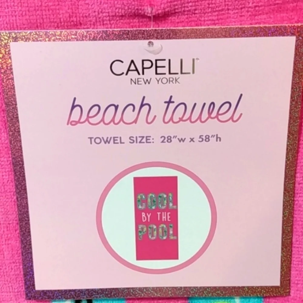 CAPELLI NEW YORK PINK COOL BY THE POOL BEACH TOWEL SIZE 28 X 58 NWT